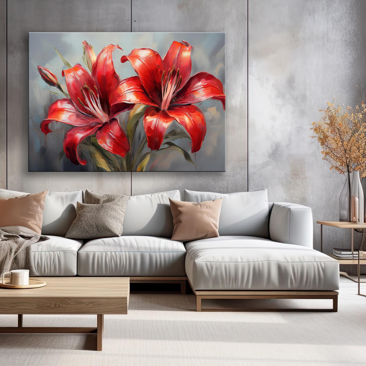 WANDBILD rote lilien blumen pflanzen natur - Rot, Textil (60/40cm) - Feeby