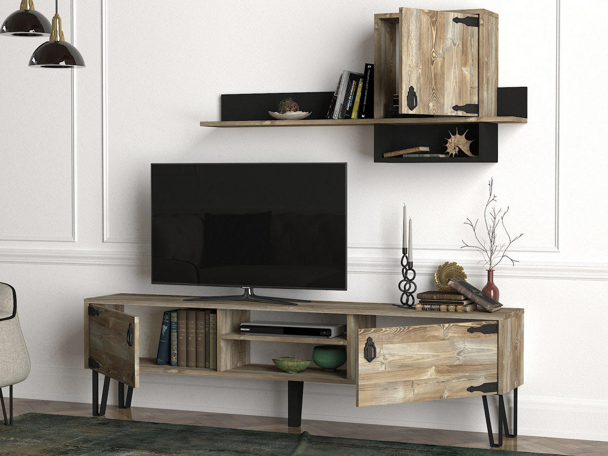 WOHNWAND Costa Eiche - Eichefarben/Schwarz, Holzwerkstoff/Metall (180/49/29.5cm) - moebel17