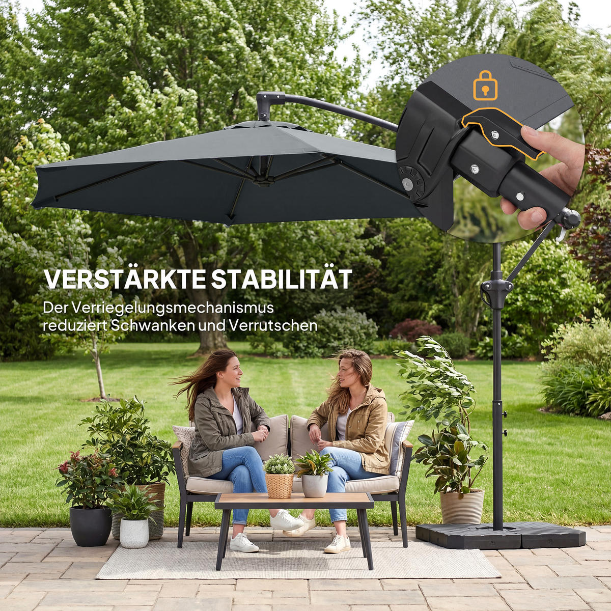 SLUNEČNÍ DEŠTNÍK z kovu a polyesteru, tmavě šedý - tmavě šedá, textil (295/302cm) - Outsunny