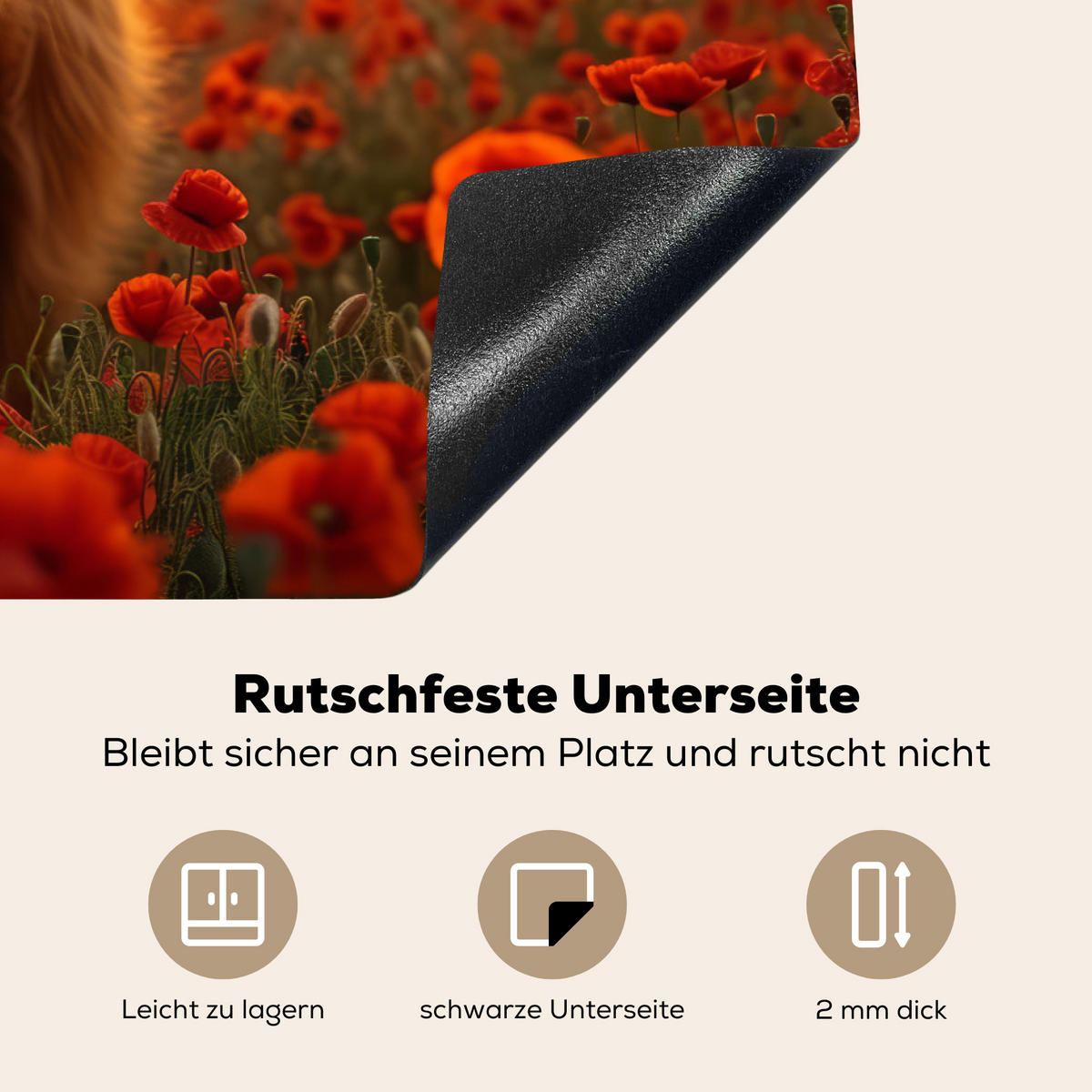 HERDABDECKPLATTE Schottische Highlander - Rosen - Blumenfeld - Sonnenuntergang Ceranfeldabdeckung 76x51.5 cm - Rotbraun, Kunststoff (76/51.5/0.2cm) - MuchoWow