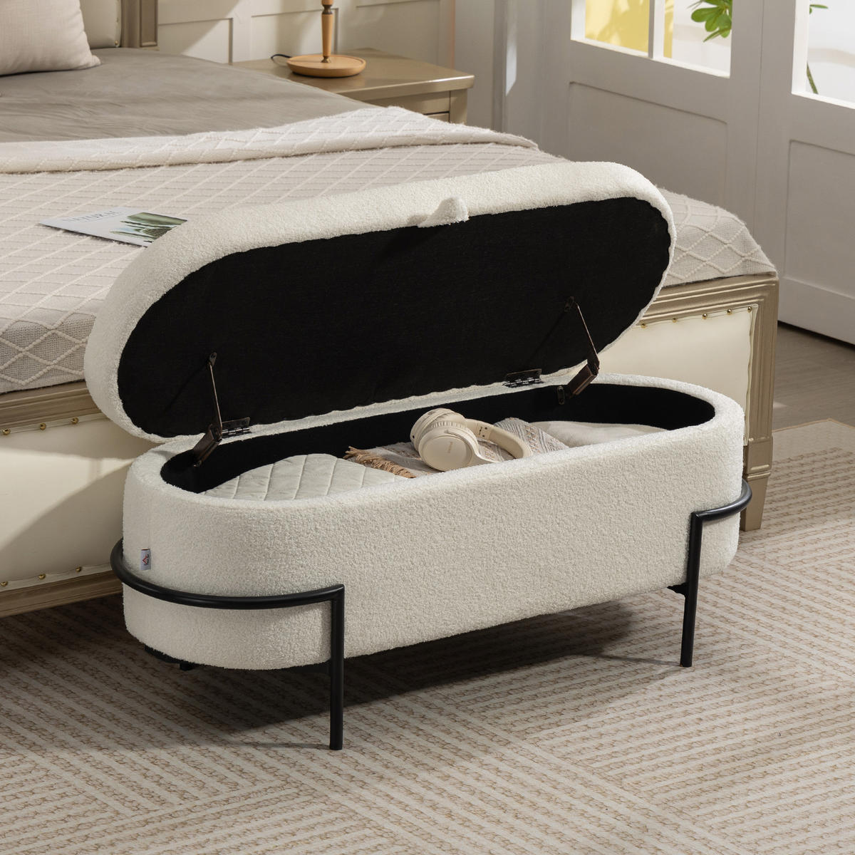 SITZBANK Creme mit Stauraum 114,5/40/48 cm - Creme, Metall (40/48/114.5cm) - PANGIVO
