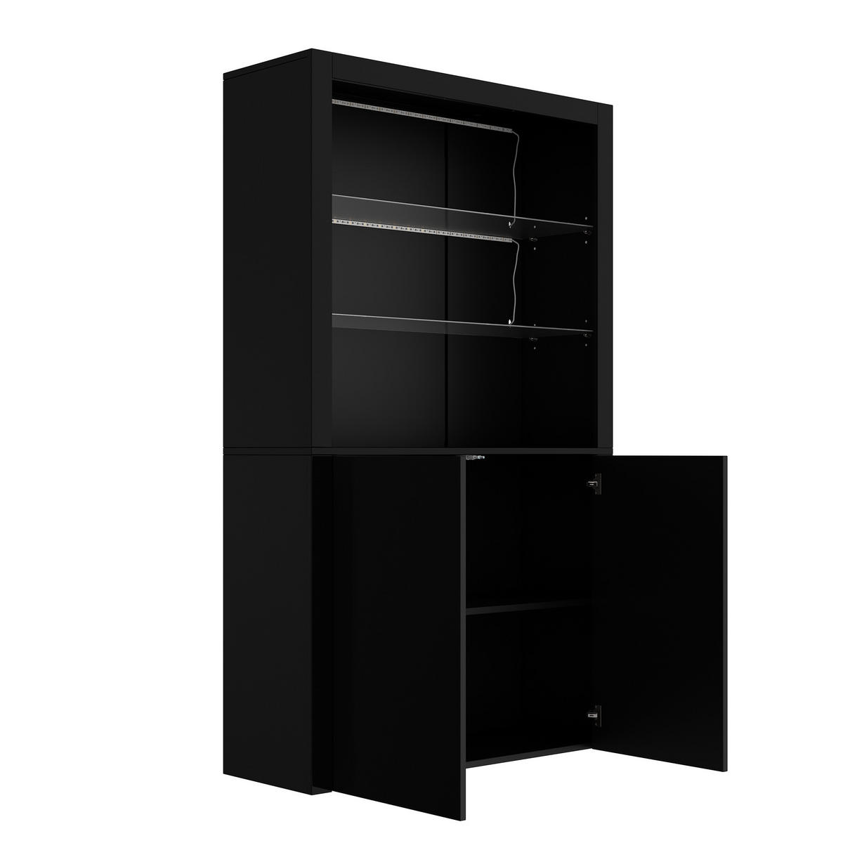 VITRINE Hochglanz LED Glasböden Highboard Schwarz - Schwarz, Glas (100/170/35cm) - FLIEKS