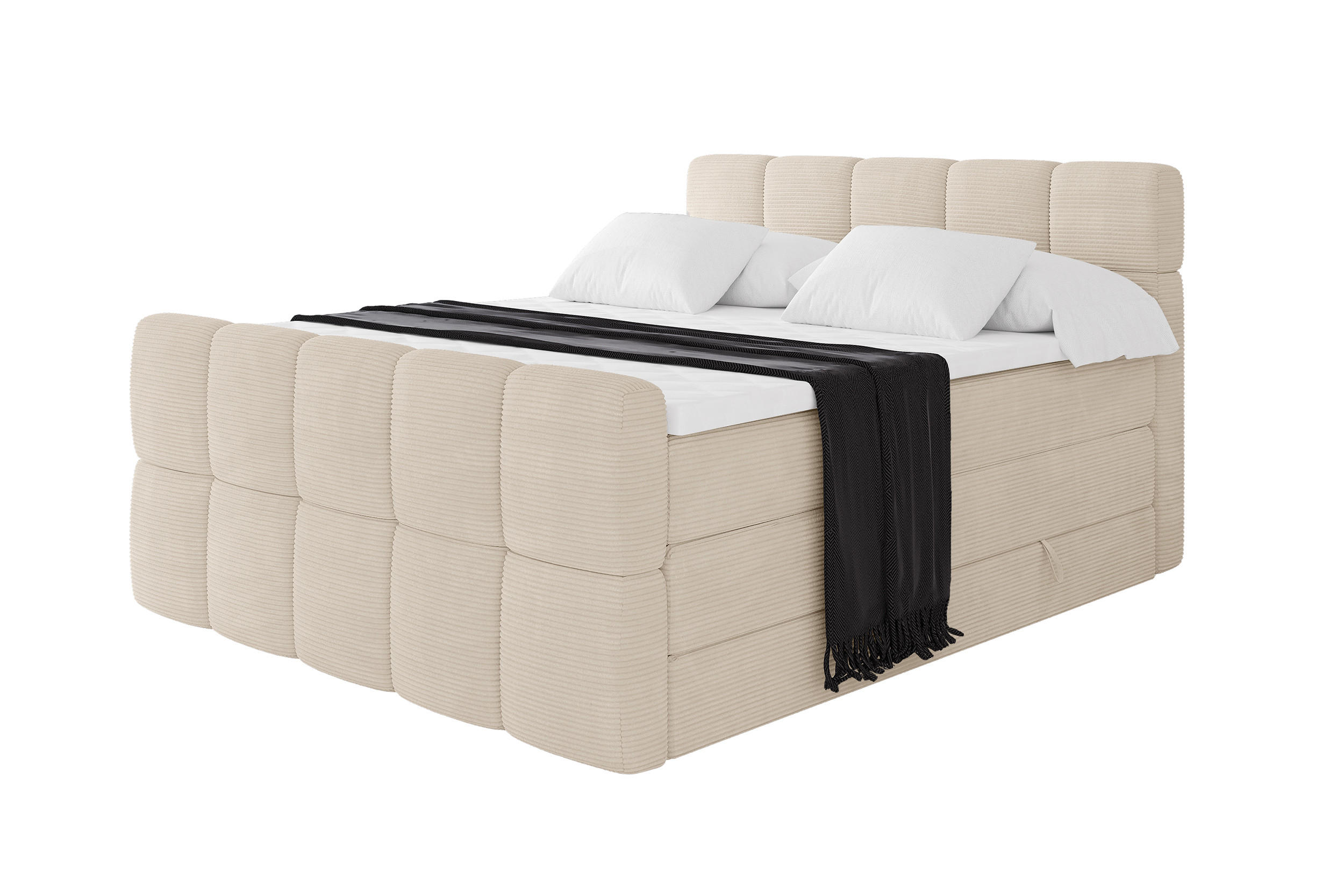 BOXBETT mit Matratze H3/H4 - FAMA-Z KING - 160x200 cm Beige Poso - Ecru, Holzwerkstoff (160/200cm) - ALTDECOR