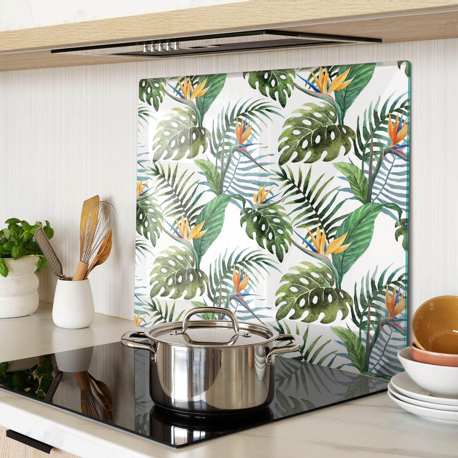 GLASPLATTE 60x52 cm Tropische Blumen - Grün, Glas (60/0.4/52cm) - TULUP