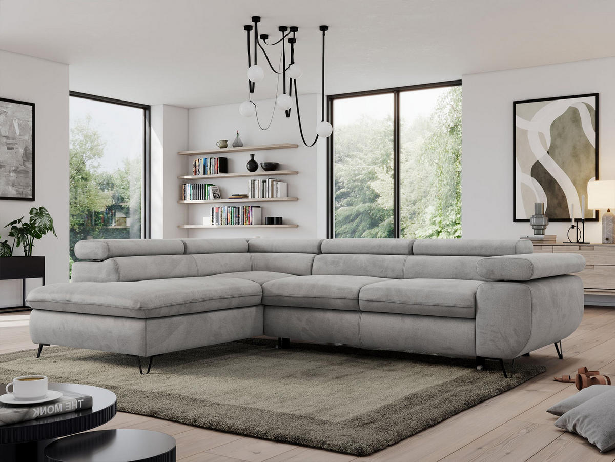 ECKSOFA PEDRO L Hellgrau Velvet - Links Seite - Hellgrau/Schwarz, Textil/Metall (208/273cm) - MKS