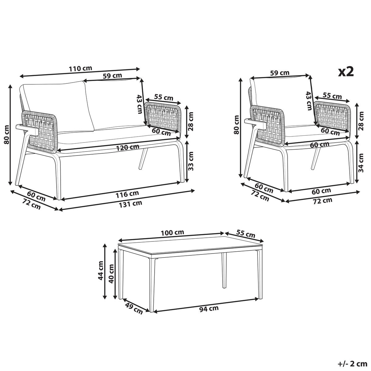 LOUNGE-SET 4-Sitzer grau Sciacca - Grau, Metall - Beliani