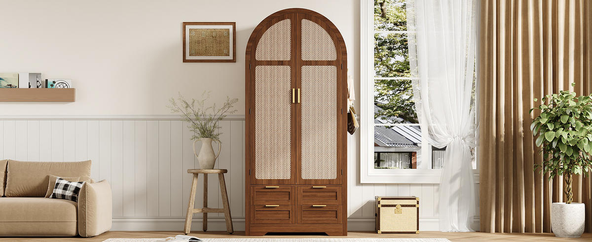 KLEIDERSCHRANK Gebogene Türen Stauraum Schubladen Schlafzimmer - Walnussfarben, Holzwerkstoff (50/179/80cm) - FLIEKS