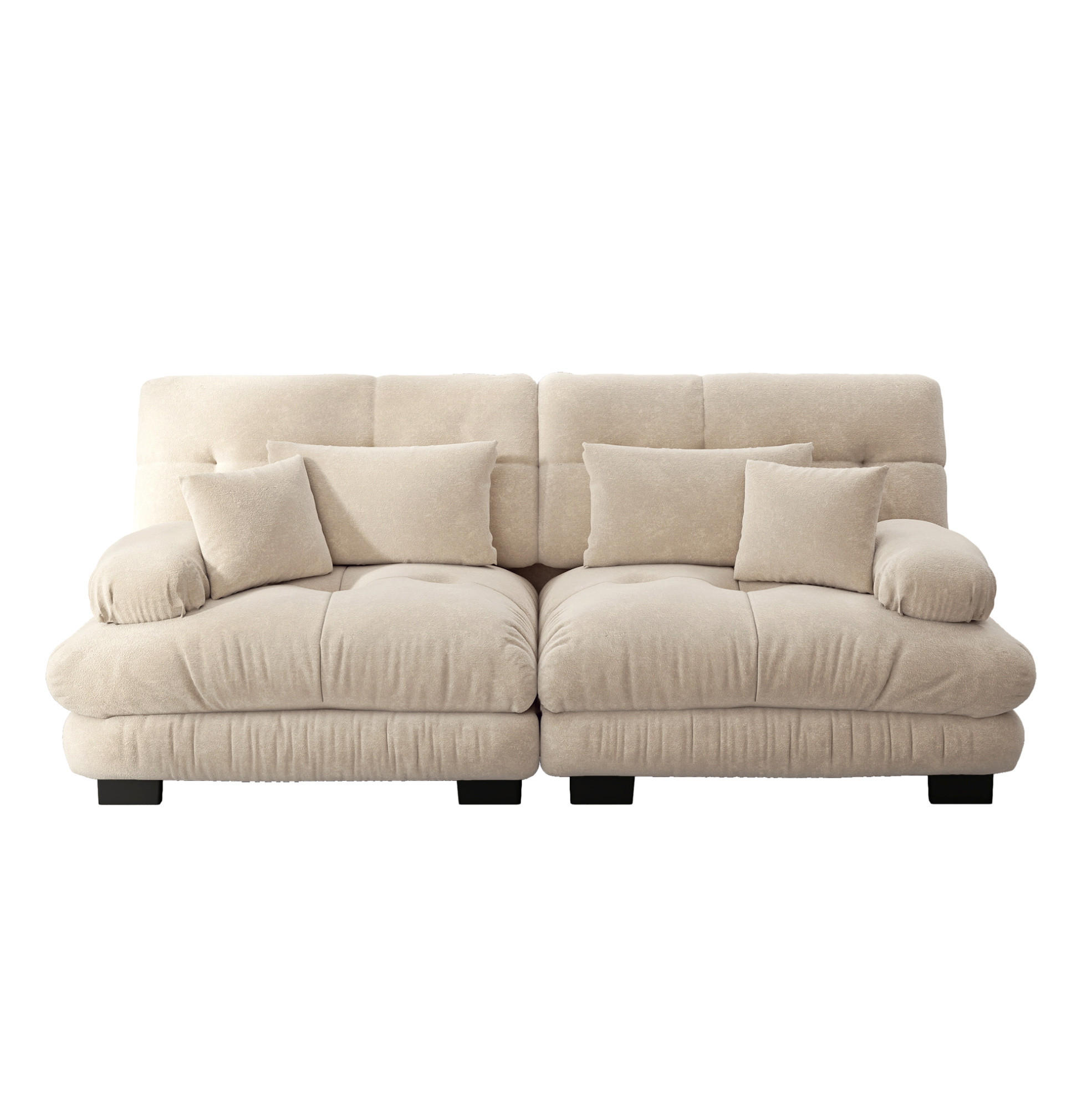 ECKSOFA 220/77/81 cm hellbraun aus Chenille mit modularer Form und Kissen - Cappuccino, Textil (77/220cm) - OKWISH
