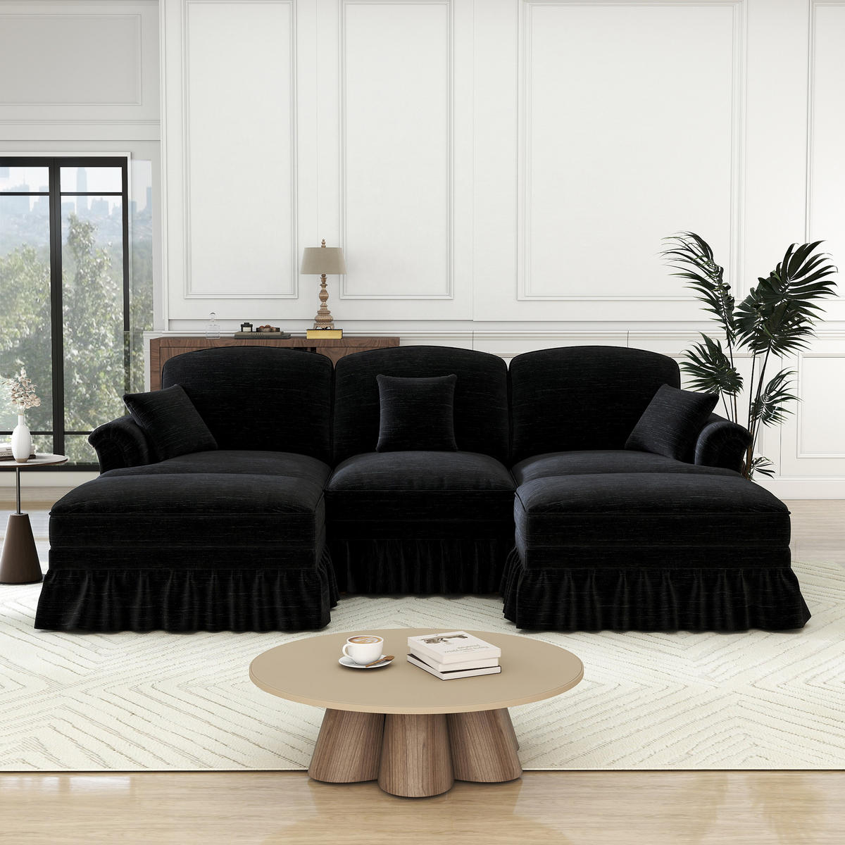 3-SITZER Sofa 272x140x93 cm aus Chenille-Stoff zweifarbig gestaltbar, schwarz - Schwarz, Textil (140/93/272cm)