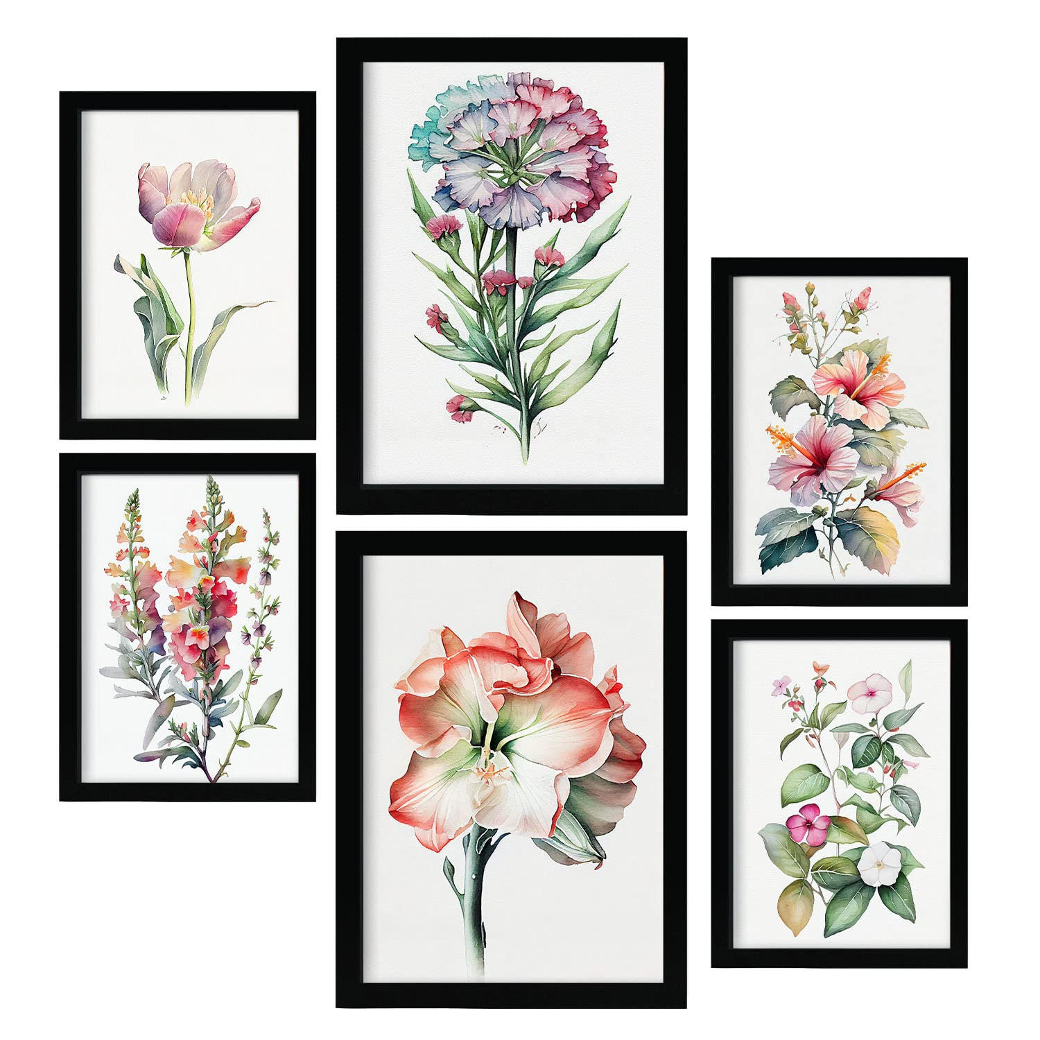 POSTER Set Mit 6 Hibiskus Vollfarbige Blumenmotiven A3 & A4 Rahmenlos - Klar, Papier (29/3cm) - Nacnic