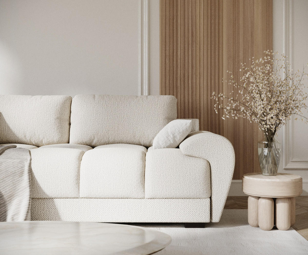 3-SITZER SOFA Peebles Creme Chenille-Stoff - Creme/Schwarz, Holz/Holzwerkstoff (244/90/101cm) - Maison de Reve