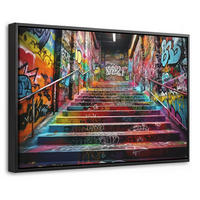 LEINWAND Bilder mit Rahmen - Treppe - Graffiti - Farben - Kunst - 60x40 - Multicolor, Textil (60/40cm) - MuchoWow