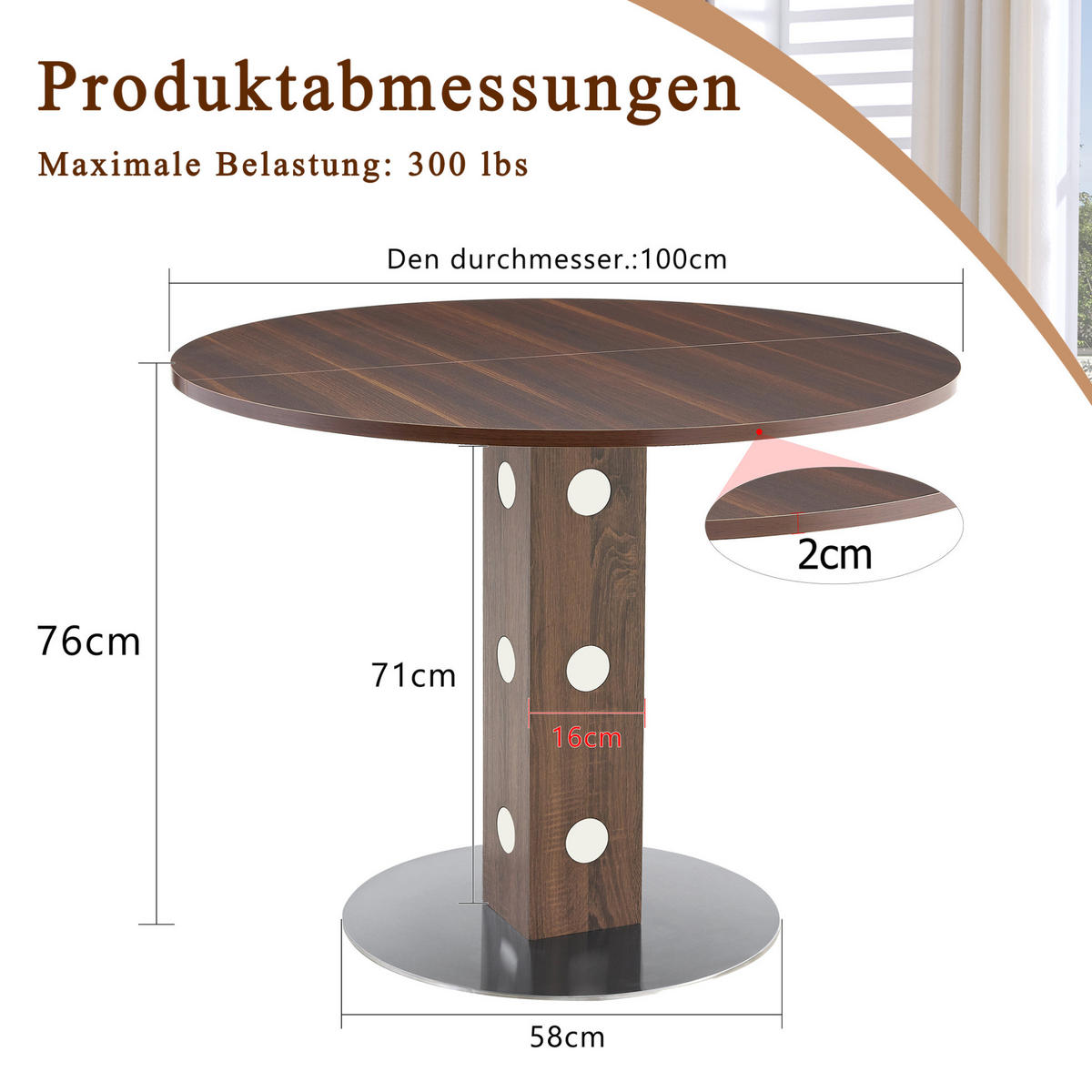 JÍDELNÍ stůl 100/100/76 cm s odolnou deskou, stabilní kovovou základnou a snadnou údržbou, Ořech - barva vlašského ořechu, kompozitní dřevo (100/100/76cm) - Redom