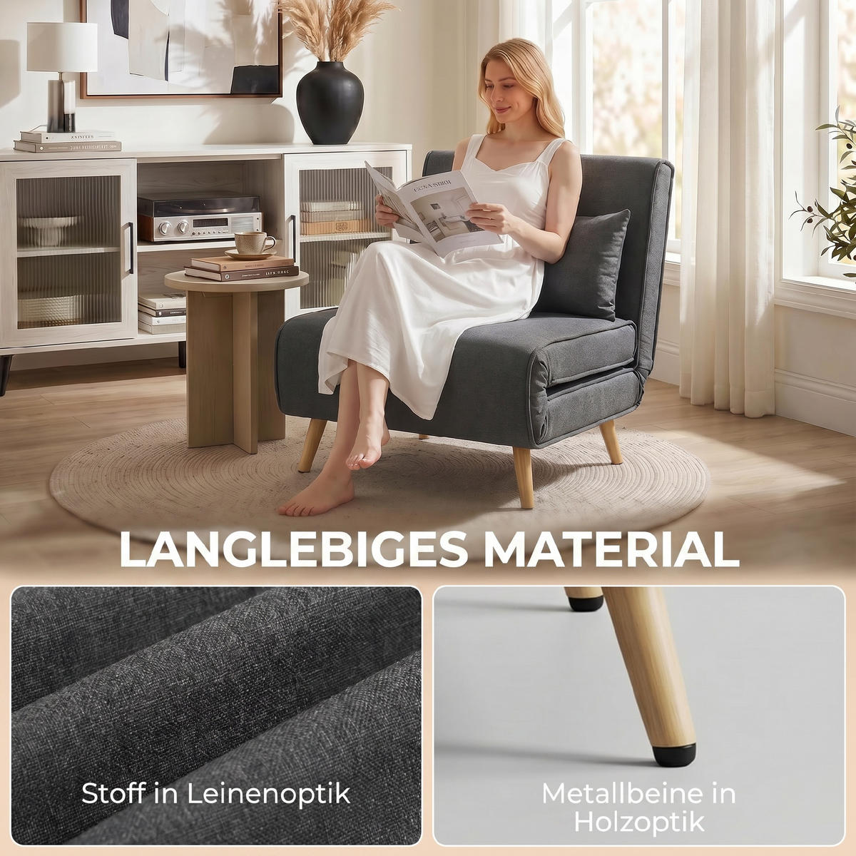 SCHLAFSESSEL Polyester Grau - Grau, Textil/Metall (78/80/94cm) - HOMCOM