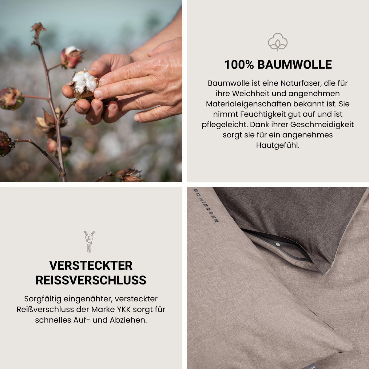 BETTWÄSCHESET Doubleface - Renforcé - 2-teilig - 135 x 200 cm - Taupe-Dunkelgrau - Dunkelgrau, Textil (135/200cm) - SCHIESSER