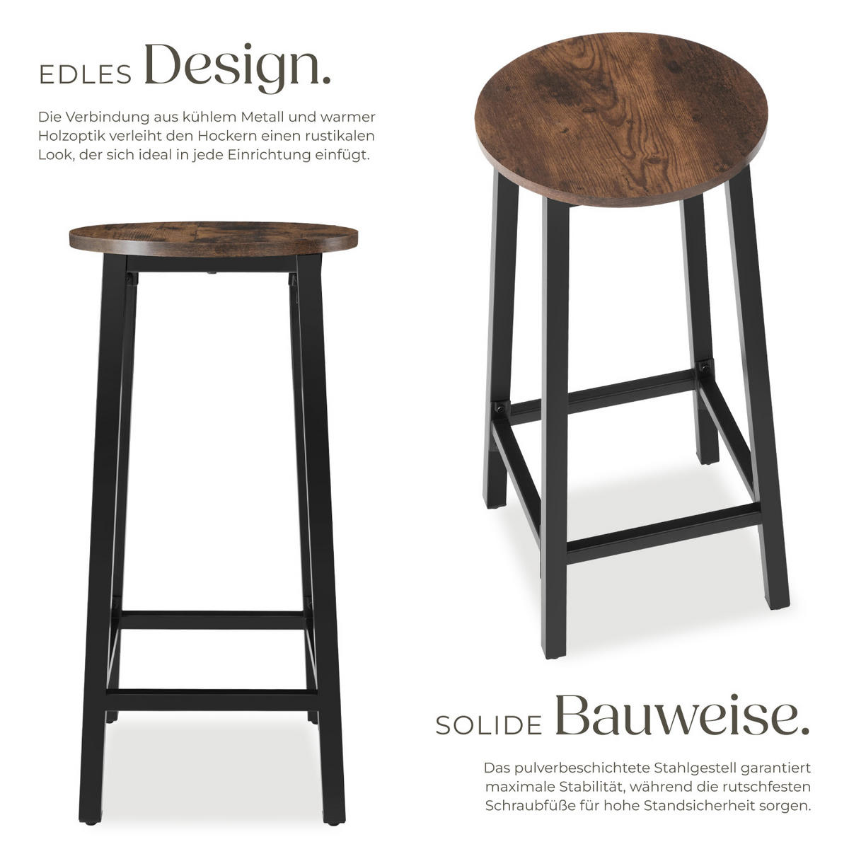 BARHOCKER 2er Set Corby,Sitzhöhe 66 cm,Industrial Holz dunkel - Rostfarben, Holz (32/66/32cm) - tectake
