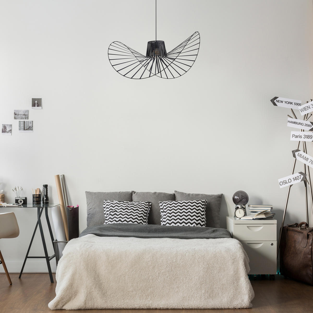 PENDELLEUCHTE Hugo Pd1 Lena 100 - Schwarz/Weiß, Metall (90/90/42cm) - Paco Home