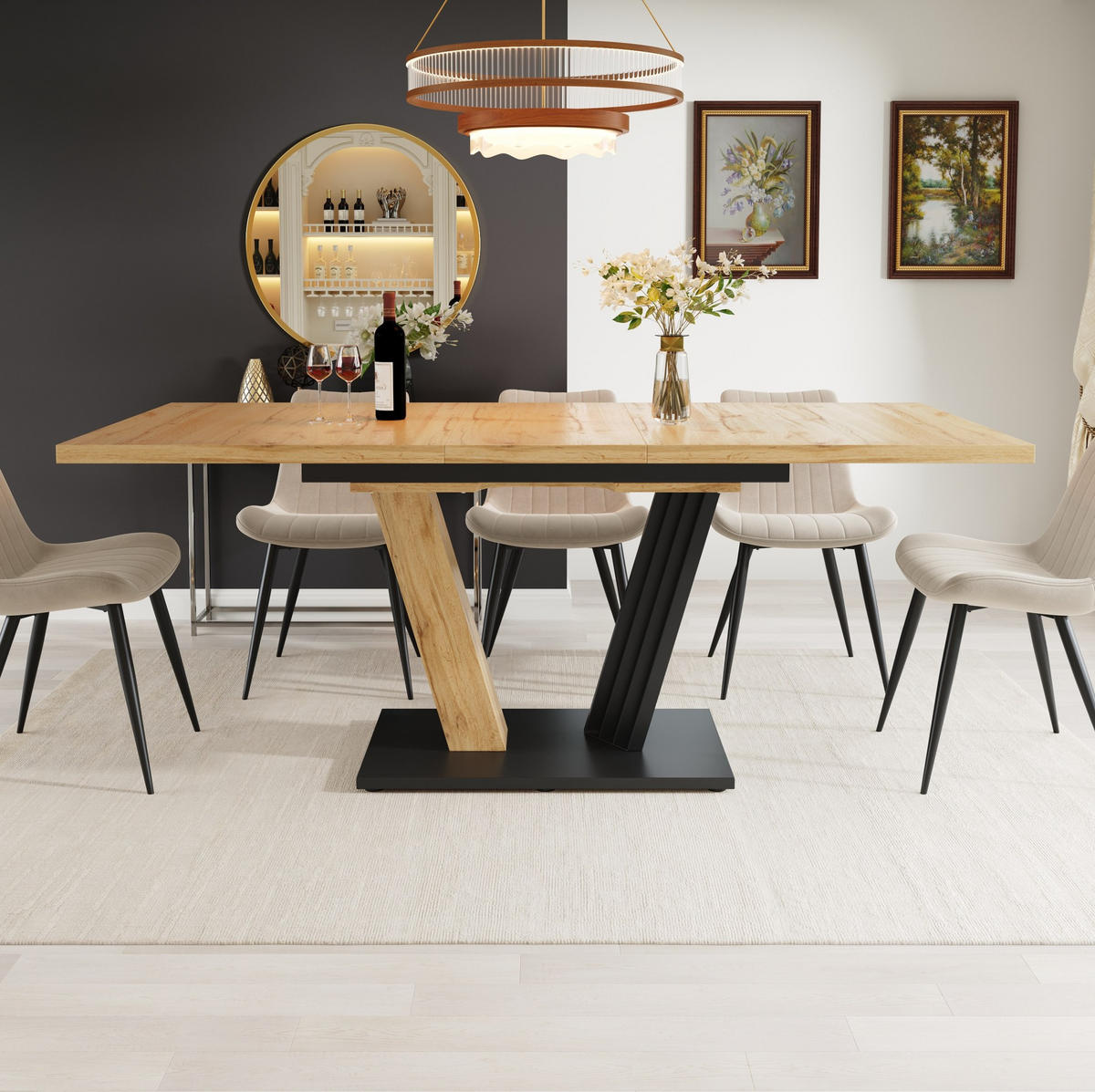 JEDÁLENSKÝ stôl 120/160/80/76 cm, MDF a kov, dekor dreva, rozkladací - prírodná farba, kompozitné drevo (120/80/76cm) - BEAOK