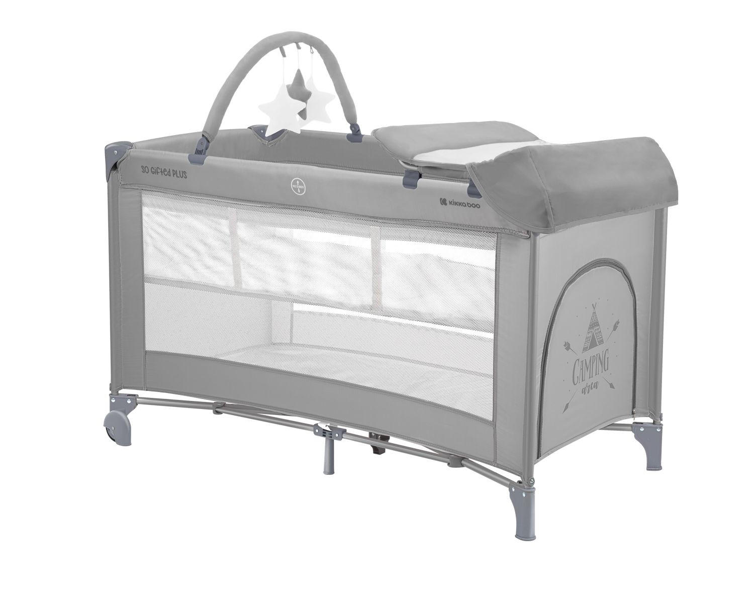 REISEBETT So Gifted Plus grau zwei Ebenen, Spielbogen, Wickelauflage, Räder - Grau, Kunststoff (60/120cm) - Kikka boo