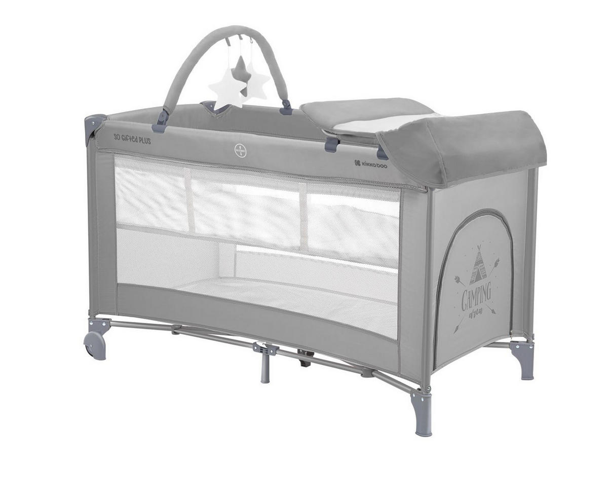 REISEBETT So Gifted Plus grau zwei Ebenen, Spielbogen, Wickelauflage, Räder - Grau, Kunststoff (60/120cm) - Kikka boo