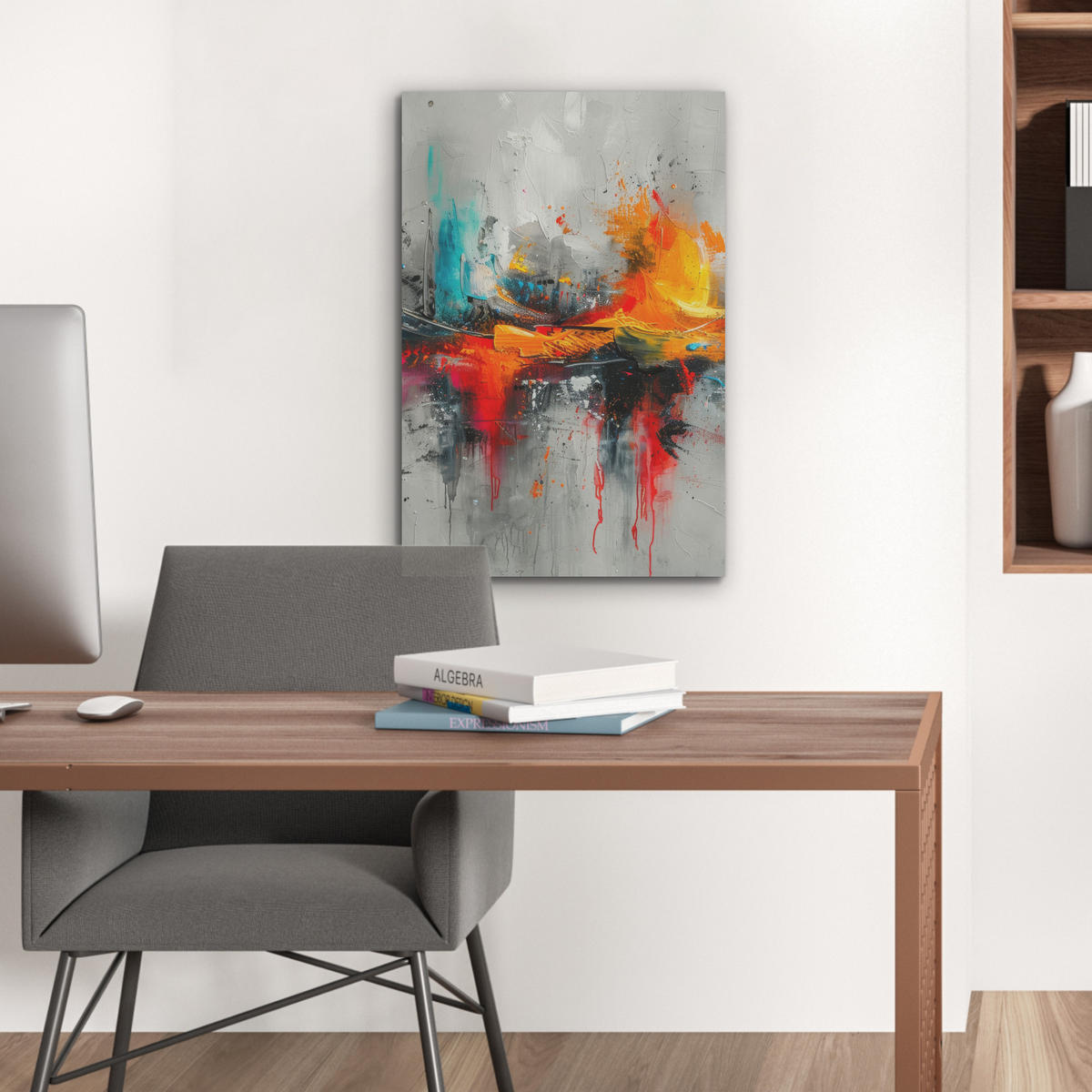 AKUSTIKBILD Moderne Kunst - Orange - Grau - Abstrakt Kunstdruck Schlafzimmer 50x70 cm - Hellgrau, Kunststoff (50/70/0.9cm) - MuchoWow