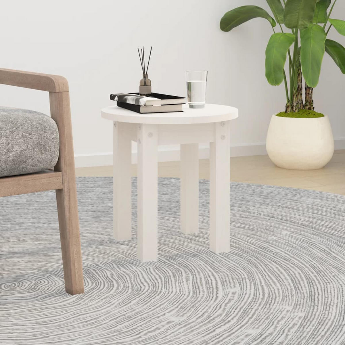 COUCHTISCH Weiß Ø 35x35 cm Massivholz Kiefer - Weiß, Holz (35/35/35cm) - furnicato