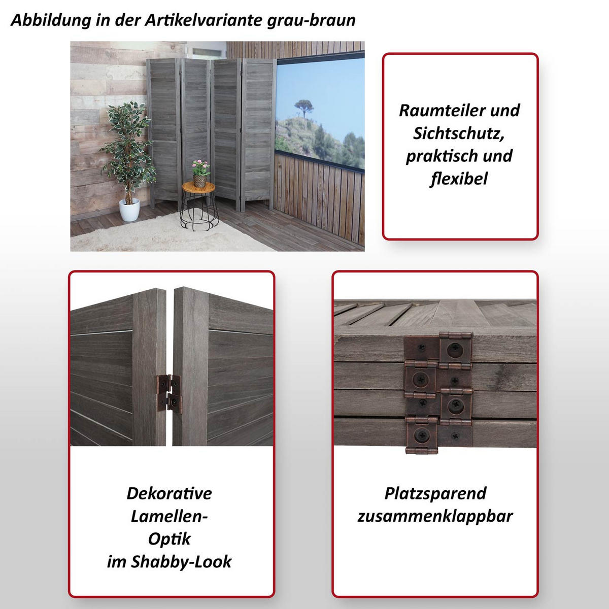 PARAVENT Grau - Grau, Holz (162/170/2cm) - MCW