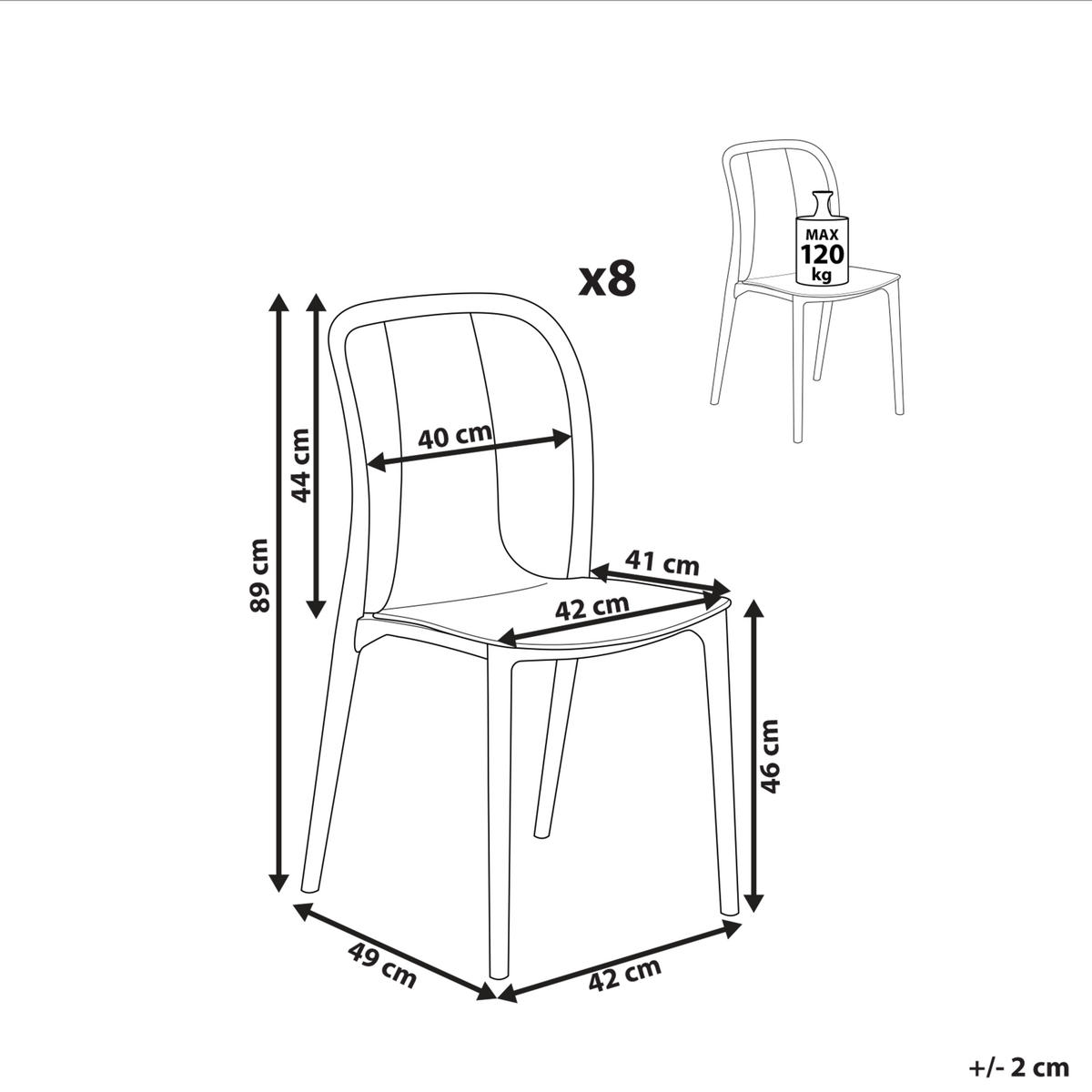 GARTENSTUHL 8er-Set Kunststoff grau/schwarz Spezia - Schwarz/Grau, Kunststoff (42/89/49cm) - Beliani