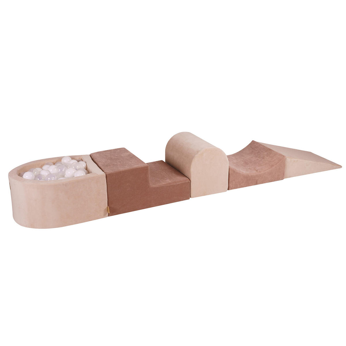 BÄLLEBAD klein mit Schaumstoff Bausteinen für Kinder, Samt, Ecru-Beige - Ecru/Transparent, Textil (250/45/30cm) - MeowBaby
