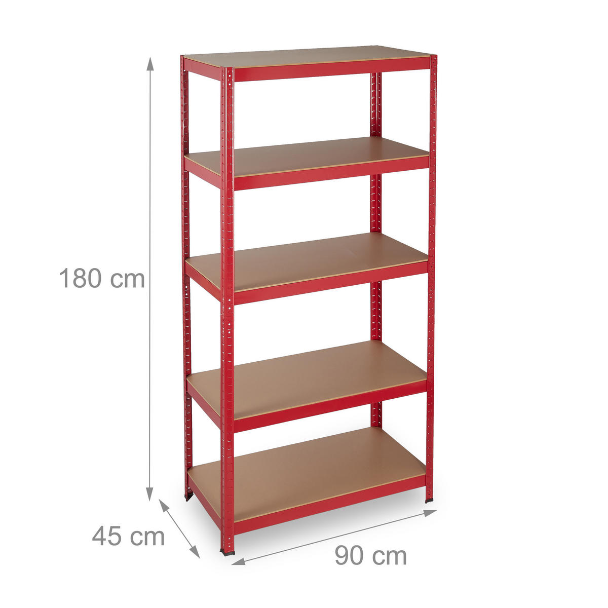 SCHWERLASTREGAL - Rot, Holzwerkstoff/Kunststoff (90/180/45cm) - Relaxdays