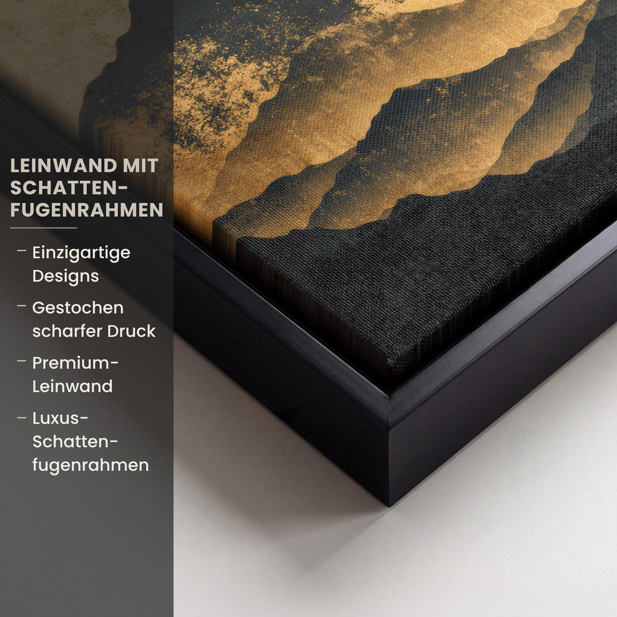 LEINWAND Bilder mit Rahmen - Goldene Berge bei Mondschein - 20x20 - Goldfarben, Textil (20/20cm) - MuchoWow
