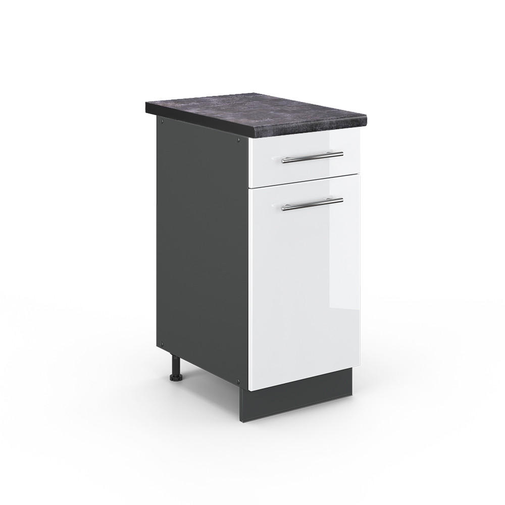 KÜCHENUNTERSCHRANK Fame-Line Weiß Hochglanz 40 cm, AP Anthrazit - Weiß Hochglanz/Anthrazit, Holzwerkstoff (40/82/60cm) - Vicco