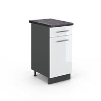 KÜCHENUNTERSCHRANK Fame-Line Weiß Hochglanz 40 cm, AP Anthrazit - Weiß Hochglanz/Anthrazit, Holzwerkstoff (40/82/60cm) - Vicco