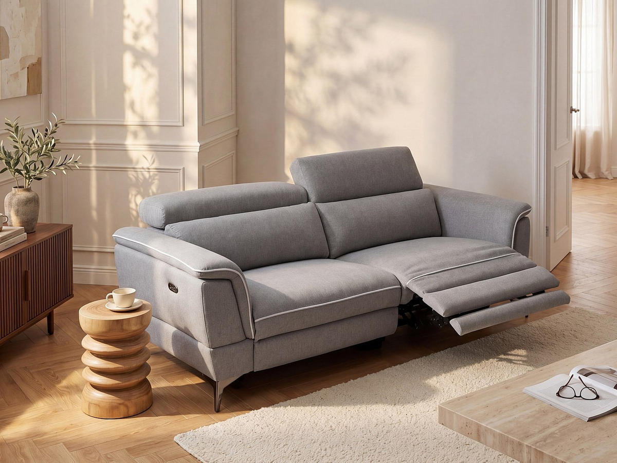 RELAXSOFA - 3 Personen - Stoff - Hellgrau - - Hellgrau, Textil (216/80/102cm) - Vente-Unique