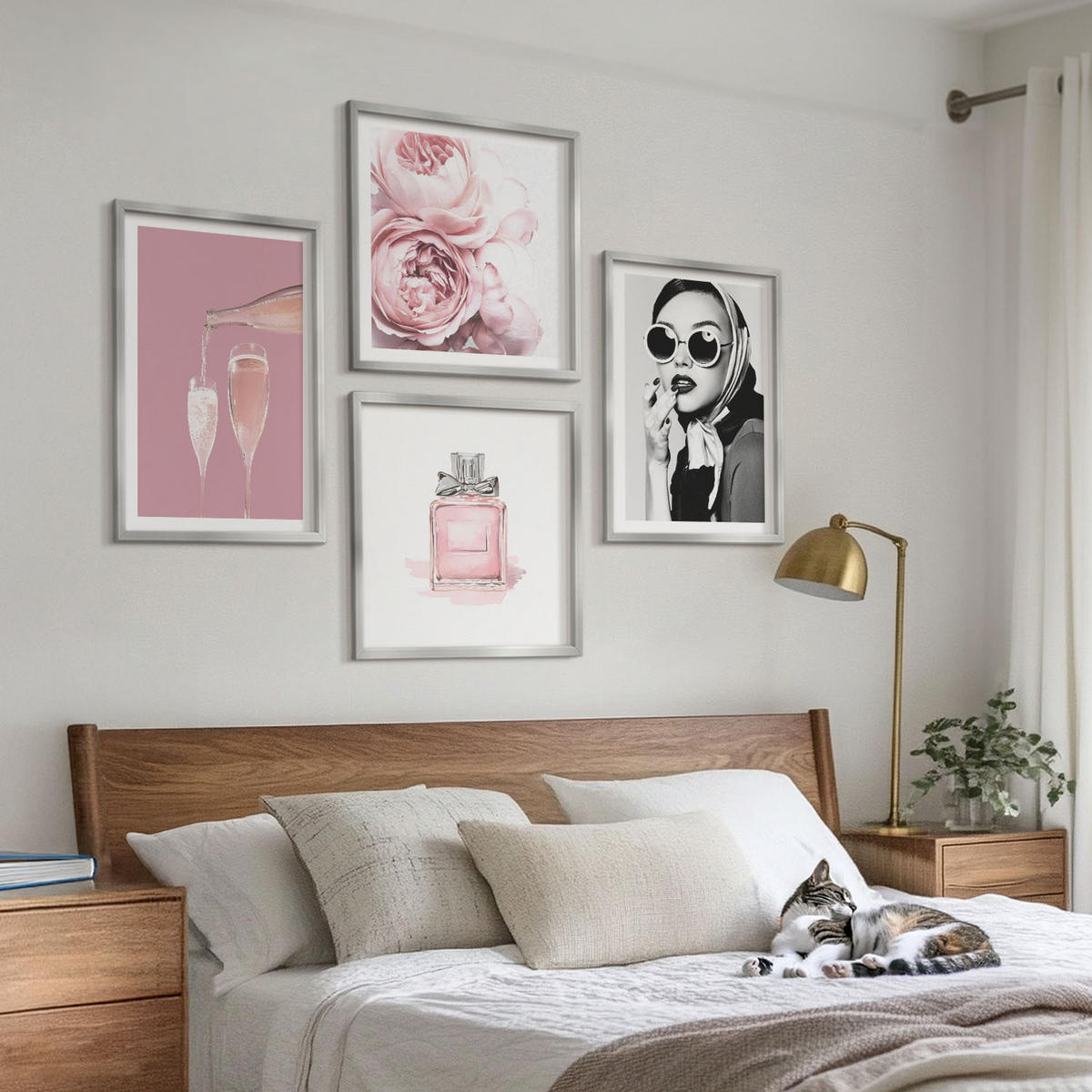 BILDER SET 4er Set - 50x50 cm & 40x60 cm Silberner Rahmen - Stilvolle pinkfarbene Accessoires - Silberfarben, Kunststoff (50/50cm) - TULUP
