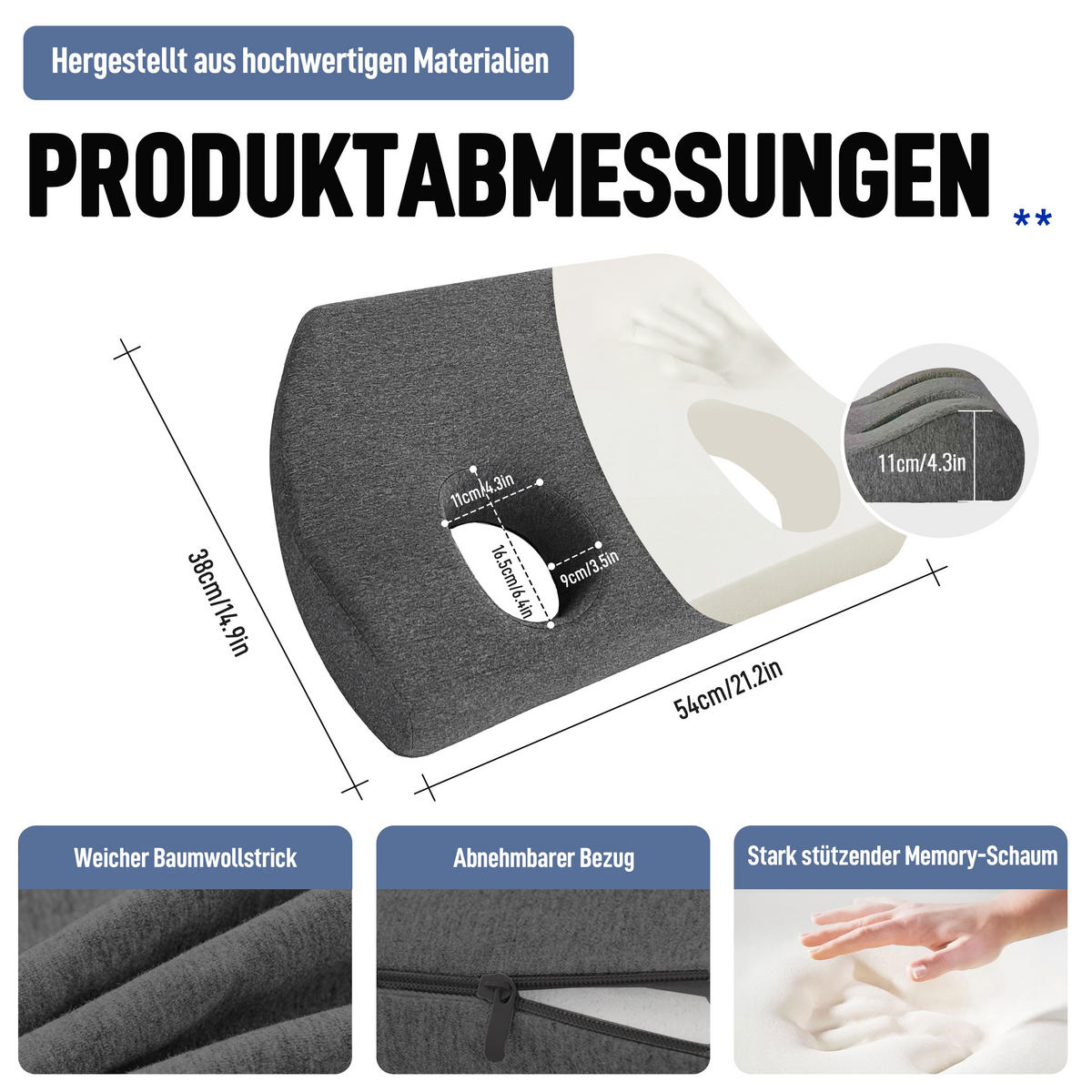 OHRKISSEN Geeignet für Seitenschläfer - Dunkelgrau, Textil (38/54cm) - Vercart