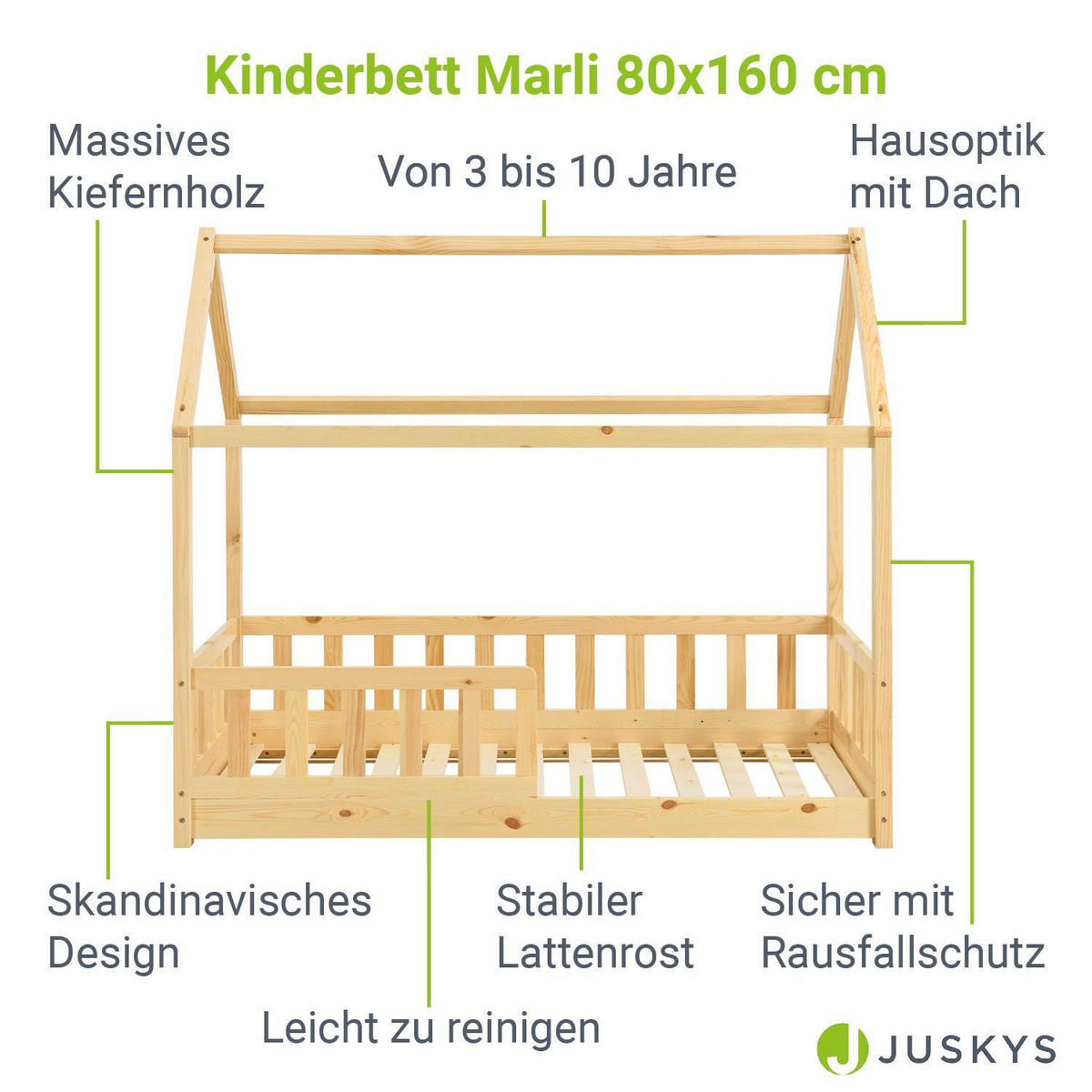 KINDERBETT Marli mit Matratze natur 80x160 cm - Naturfarben, Holzwerkstoff (80/160cm) - Juskys