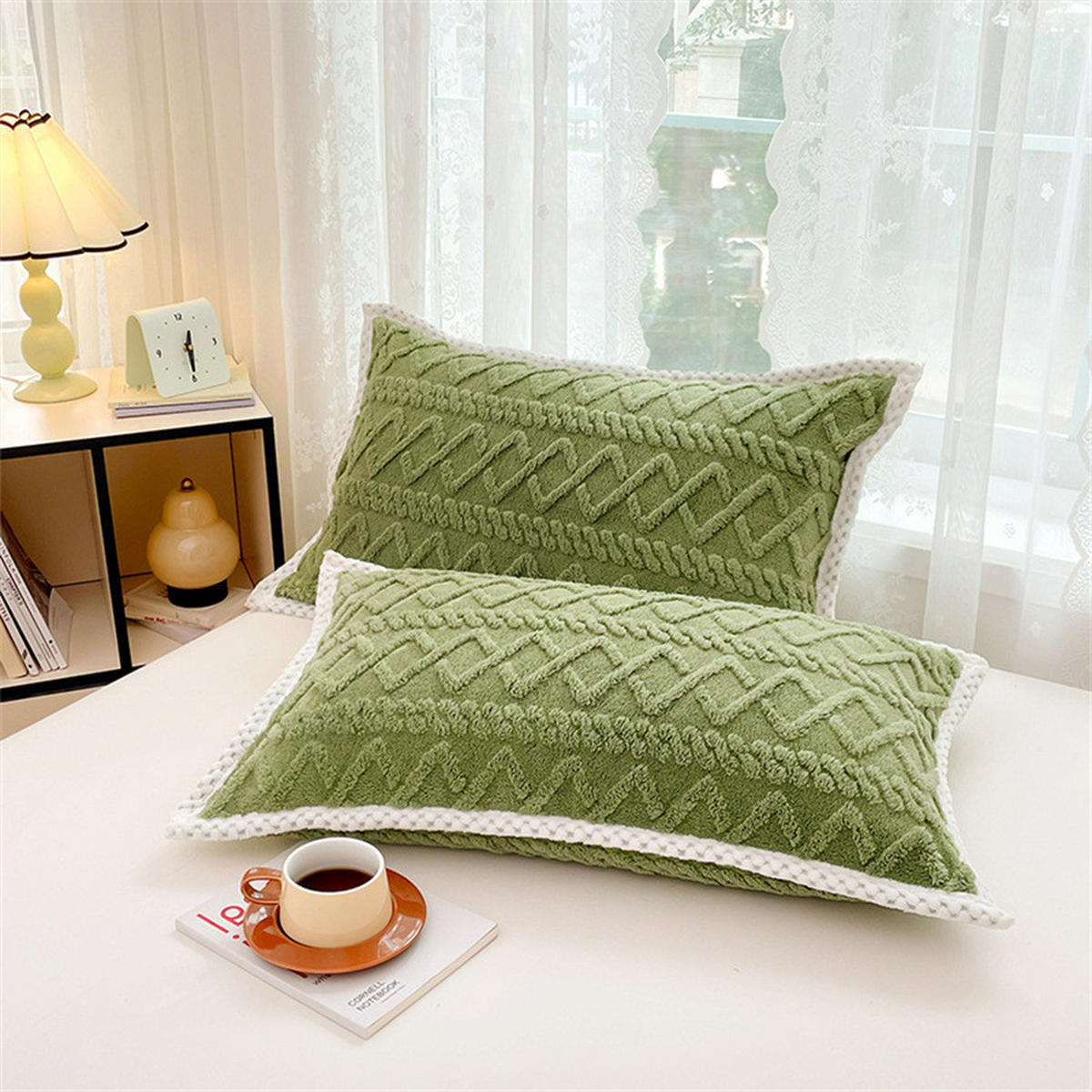PLÜSCH-KISSENBEZÜGE – 48*74cm – Grün (Paar) - Grün, Textil (48/74cm)