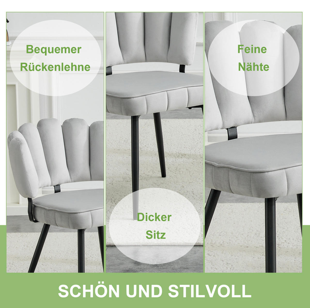 ESSZIMMERSTUHL 2er-Set mit Samtbezug 80 cm Hellgrau/Schwarz - Hellgrau, Metall (48/80/60cm) - Meubliv