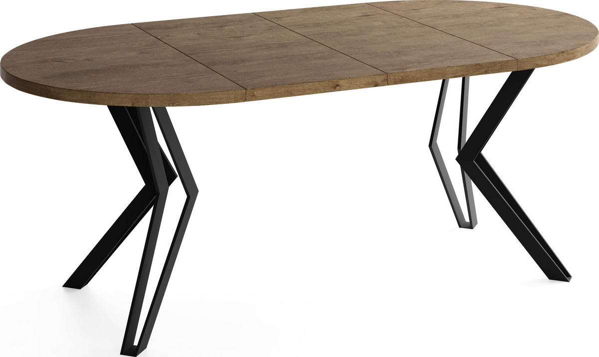 ESSTISCH Revena runder ausziehbarer, Lefkas Eiche 120-200/120/76 cm - Alteiche/Schwarz, Holzwerkstoff/Metall (120/120/76cm) - WFL GROUP