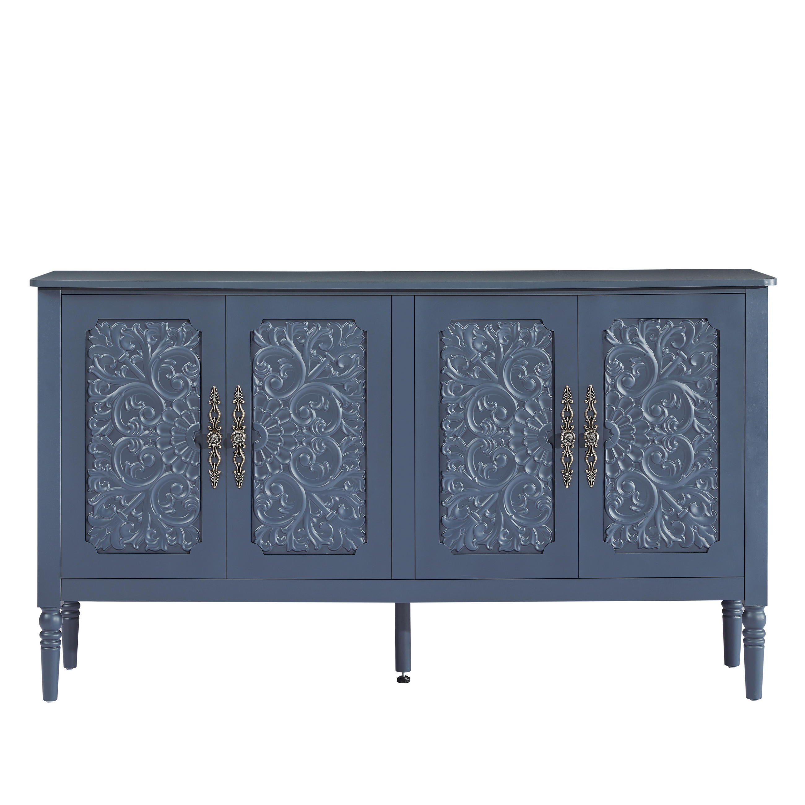 SIDEBOARD DE-38847 160/40/89 cm antike Relief-Schnitzereien Marineblau - Blau, Holzwerkstoff (160/89/40cm) - ComfortXL