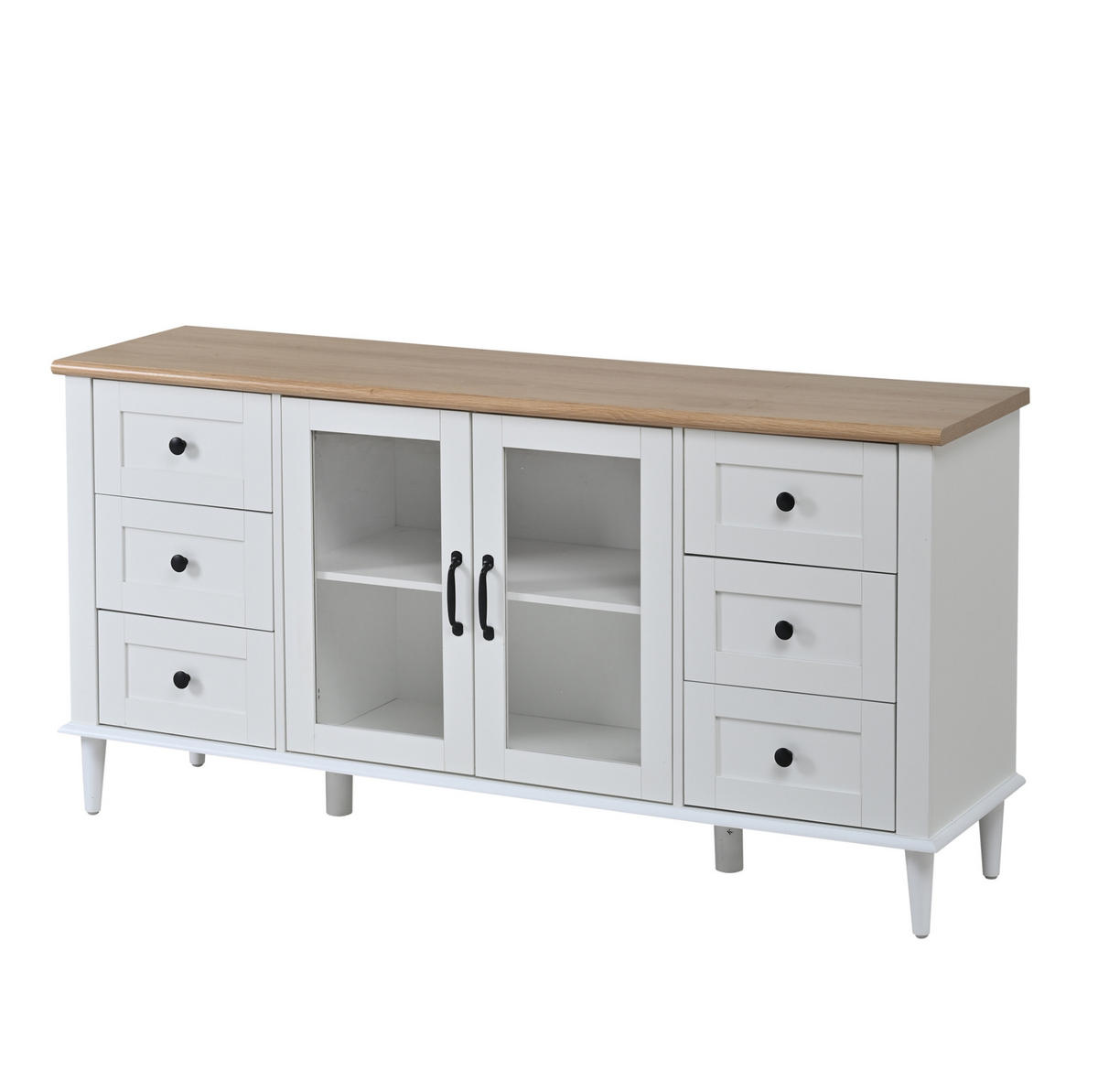 SIDEBOARD 150/40/75 cm Weiß und Holzton aus MDF mit LED-Beleuchtung - Weiß, Holzwerkstoff (40/75/150cm) - OKMYHOME