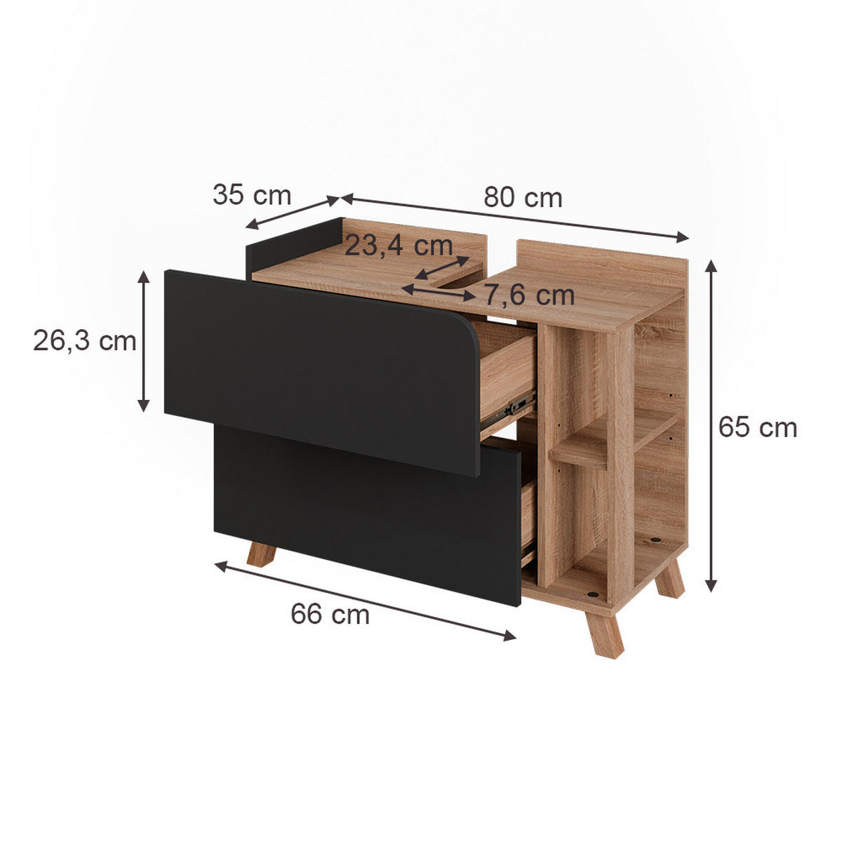 DOLNÍ SKŘÍŇKA POD DŘEZ Karen, Antracit/Sonoma, 80 x 65 cm se 2 zásuvkami - Sonoma dub/antracitová, kompozitní dřevo (80/65/35cm) - Vicco