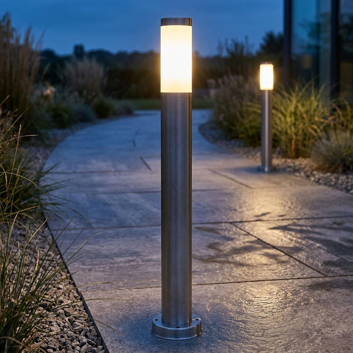 LED WEGELEUCHTE Edelstahl Silber 2er Set - Silberfarben, Metall (7.8/7.8/80cm) - Globo Lighting