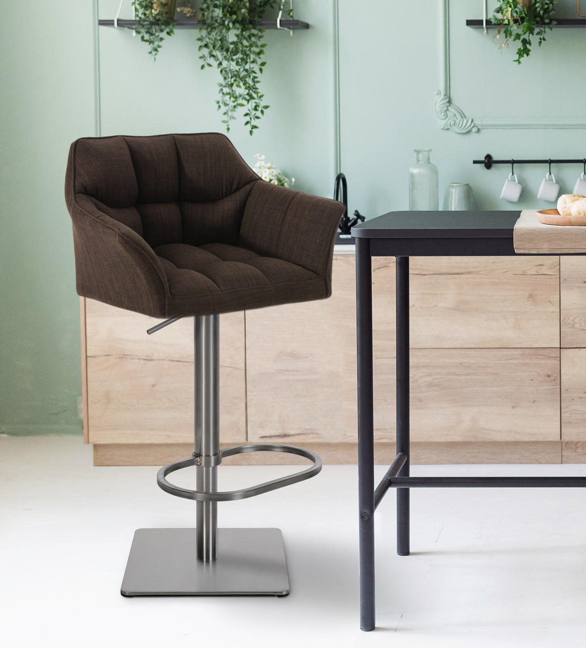 BARHOCKER 2er Set Damaskus Stoff edelstahl braun - Edelstahlfarben/Braun, Textil/Metall (64/110/48cm) - TPFLiving