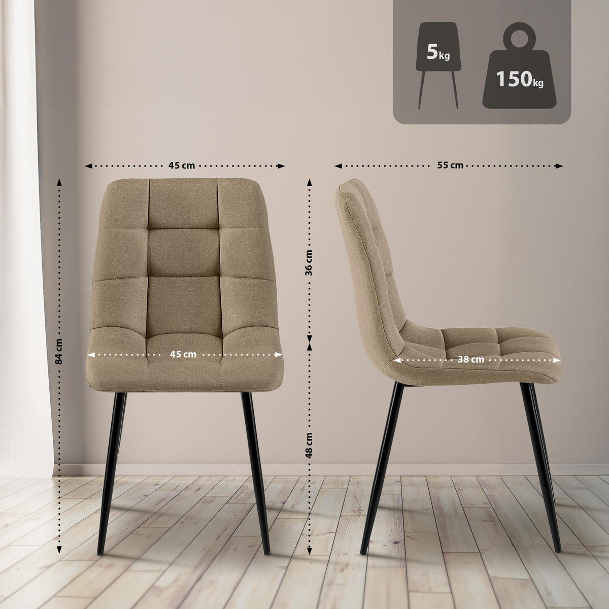 STUHL Stoff Taupe - Taupe, Textil/Metall (45/84/55cm) - CLP