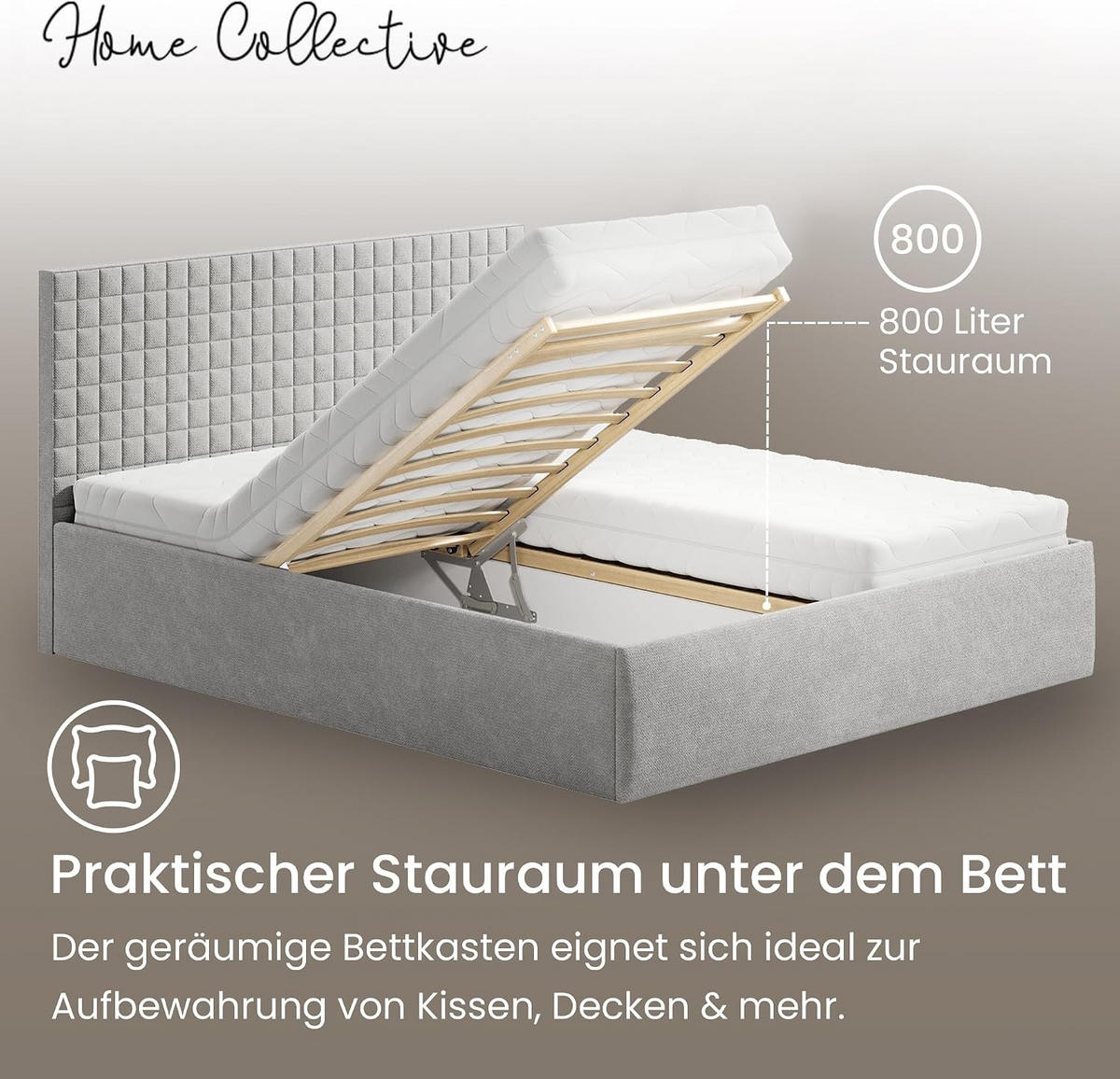POLSTERBETT VARDO-Stoff 160x200 cm in Grau - Grau, Textil (160/200cm) - Home Collective