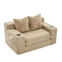 SCHLAFSOFA 2-in-1 mit Hocker, 2 Kissen und Becherhalter, DE-42913, Khaki - Sandfarben, Textil (133/64/87cm) - ComfortXL