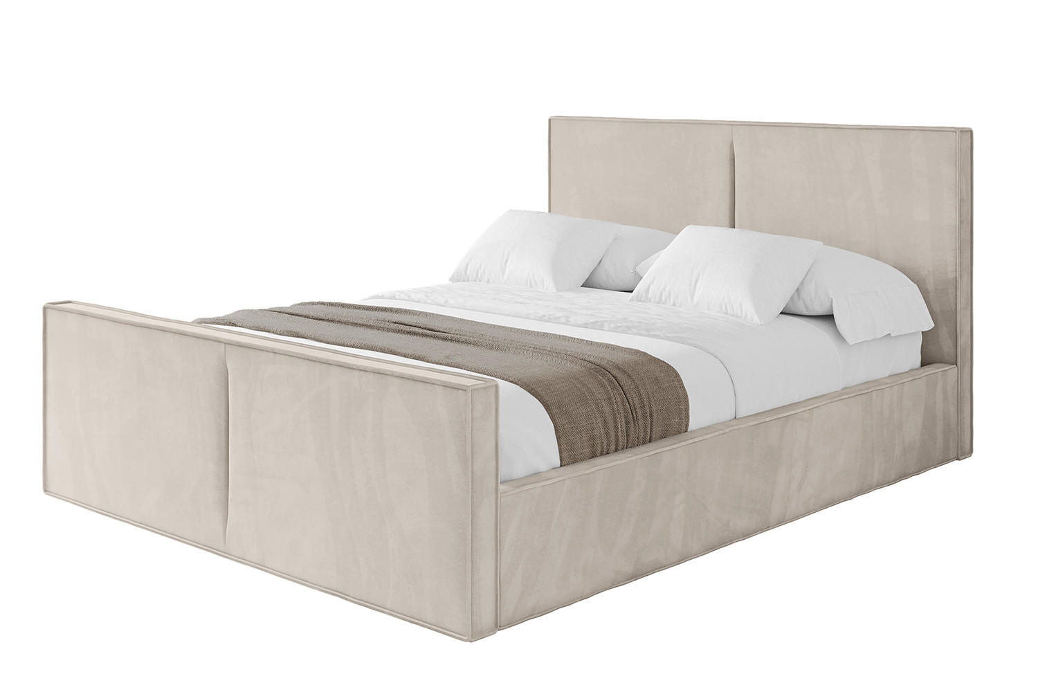POLSTERBETT mit Bettkasten, Fußteil und Lattenrost, Boxbett mit Matratze H3/H4 - EMMI-Z 200x200 Beige - Beige, Holzwerkstoff/Textil (200/200cm) - ALTDECOR