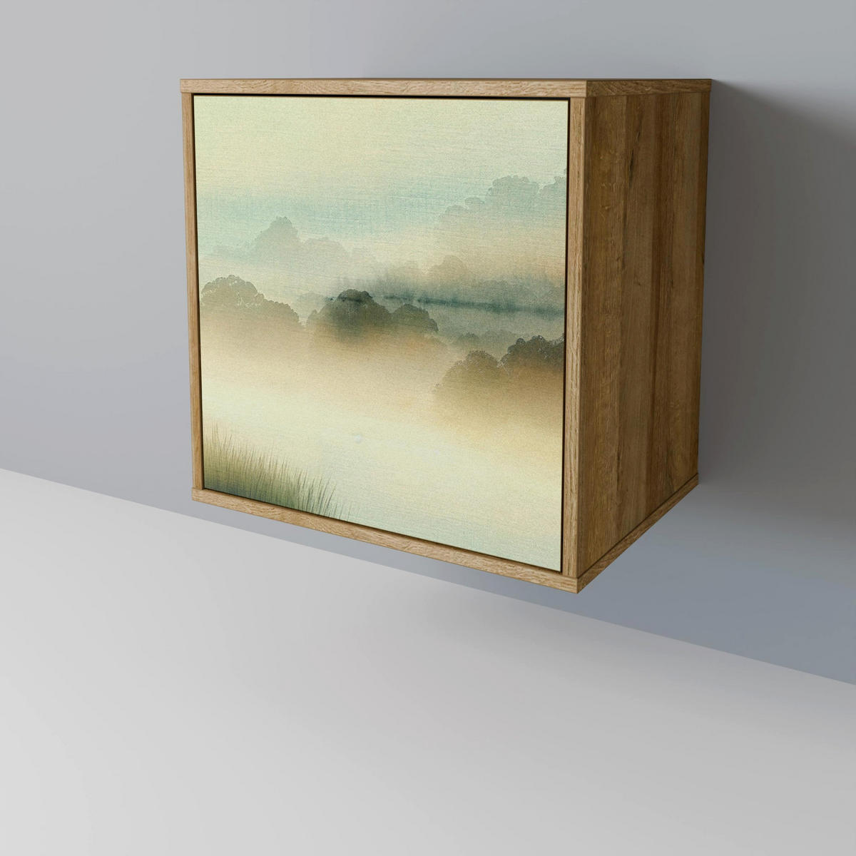 SIDEBOARD MORNING BY THE LAKE, Eichefarben, 57,5x42x75,5 cm, Goldfarbene Metallfüße - Eichefarben/Goldfarben, Holzwerkstoff/Metall (57.5/75.5/42cm) - SpaceRebels